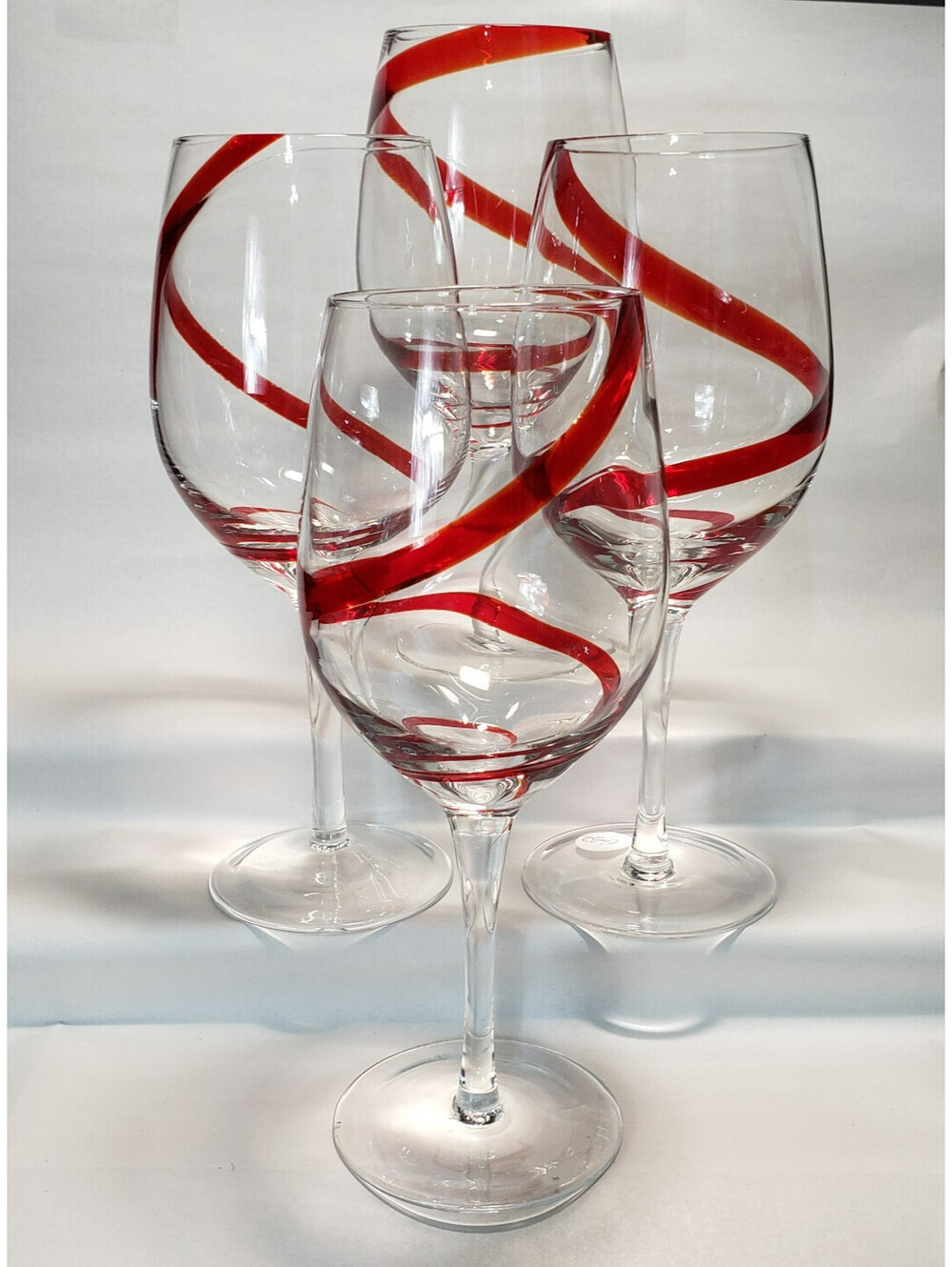 4 Pier 1 Red Swirline 9” Water Wine Goblets Glasses Retired Pattern